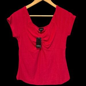 NWT Torrid Pink Shirred Bodice Tee Ribbed Sweetheart Neck Sz 1X Lightweight